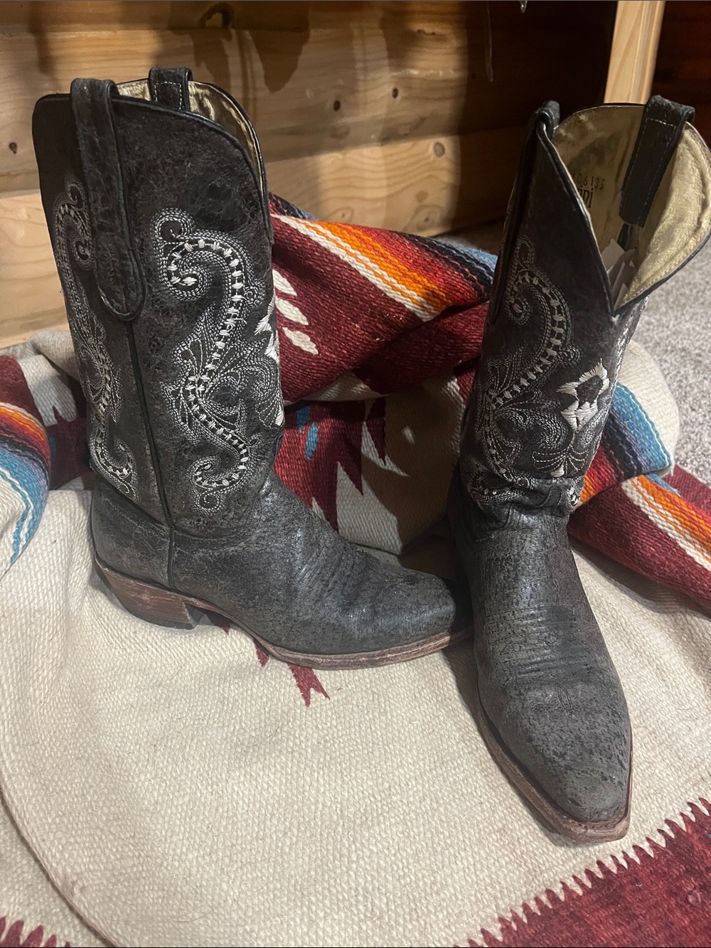 Ferrini Gray Embroidered Western Leather Heeled Boots